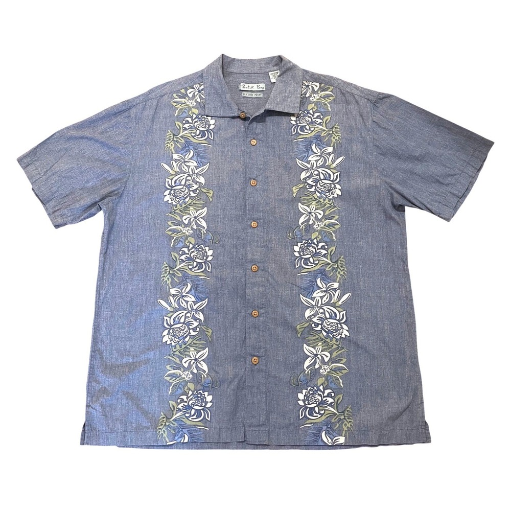 Batik‎ Bay Camp Shirt XL Blue Floral Reverse Print Cotton Button Down